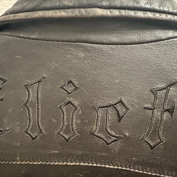 Vintage Affliction Black Leather Jacket with Embroidered Eagle - Picture 4 of 9